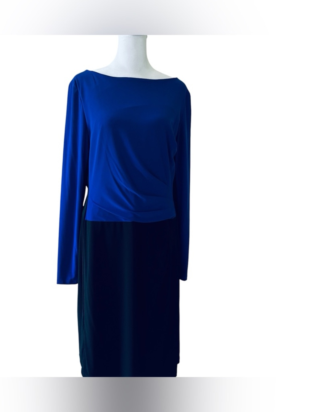 👗NWT Polo by Ralph Lauren Royal Blue and Black Long Sleeve Boatneck Dress 14